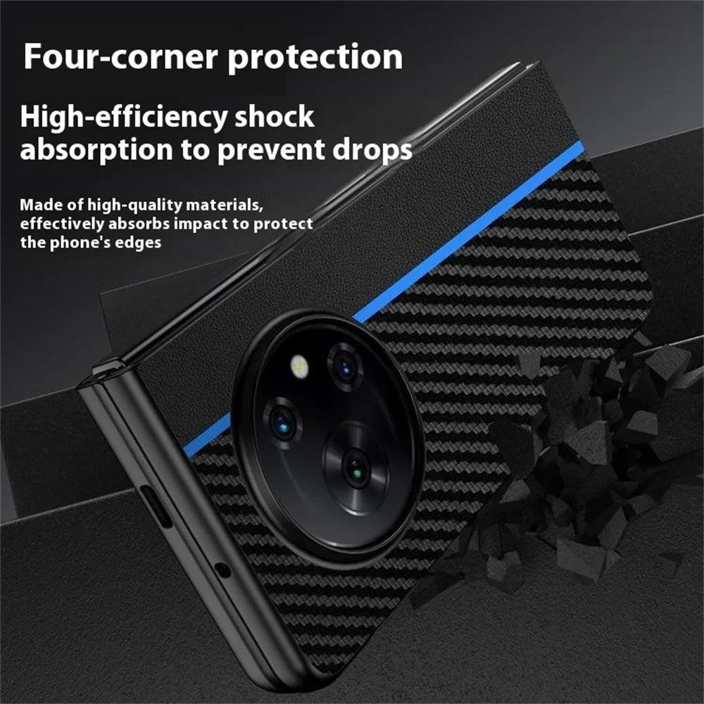 For TECNO Phantom V Fold Case Carbon Fiber Texture Leather + PC Anti-Drop Folding Phone Cover - Black / Red - 4