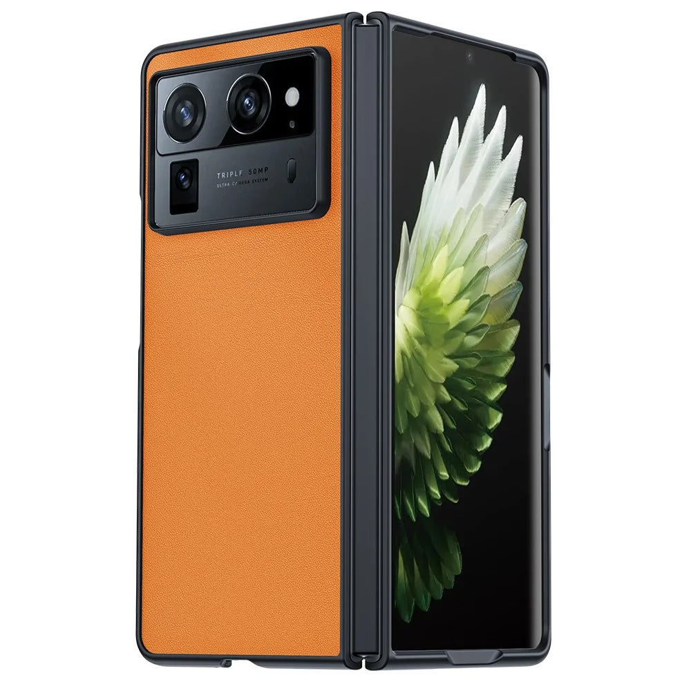 For TECNO Phantom V Fold2 Case PU Leather Coated PC Anti-Drop Folding Phone Cover - Orange - 1