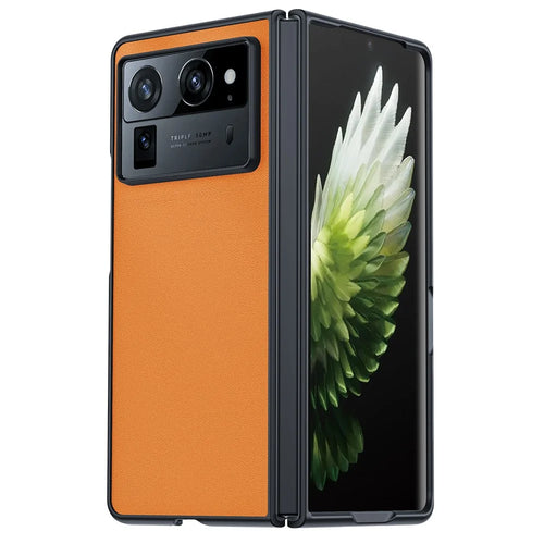 For TECNO Phantom V Fold2 Case PU Leather Coated PC Anti-Drop Folding Phone Cover - Orange - 1