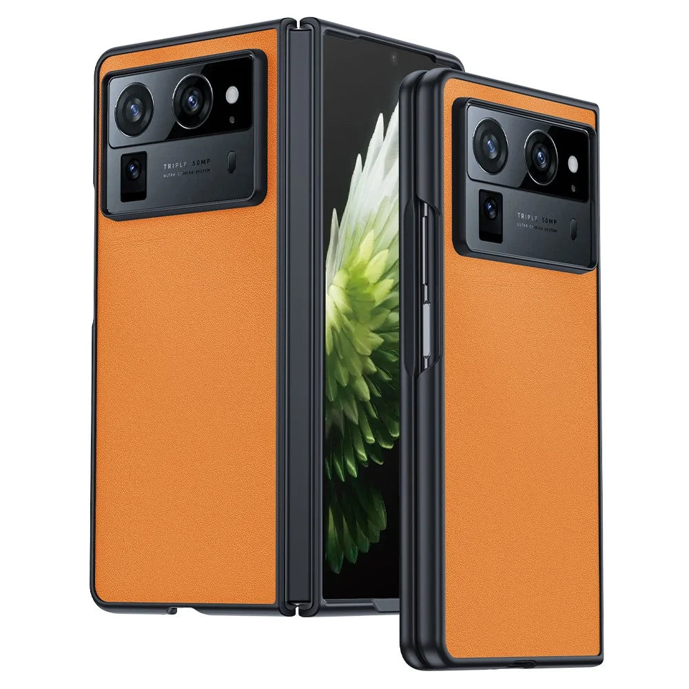 For TECNO Phantom V Fold2 Case PU Leather Coated PC Anti-Drop Folding Phone Cover - Orange - 2