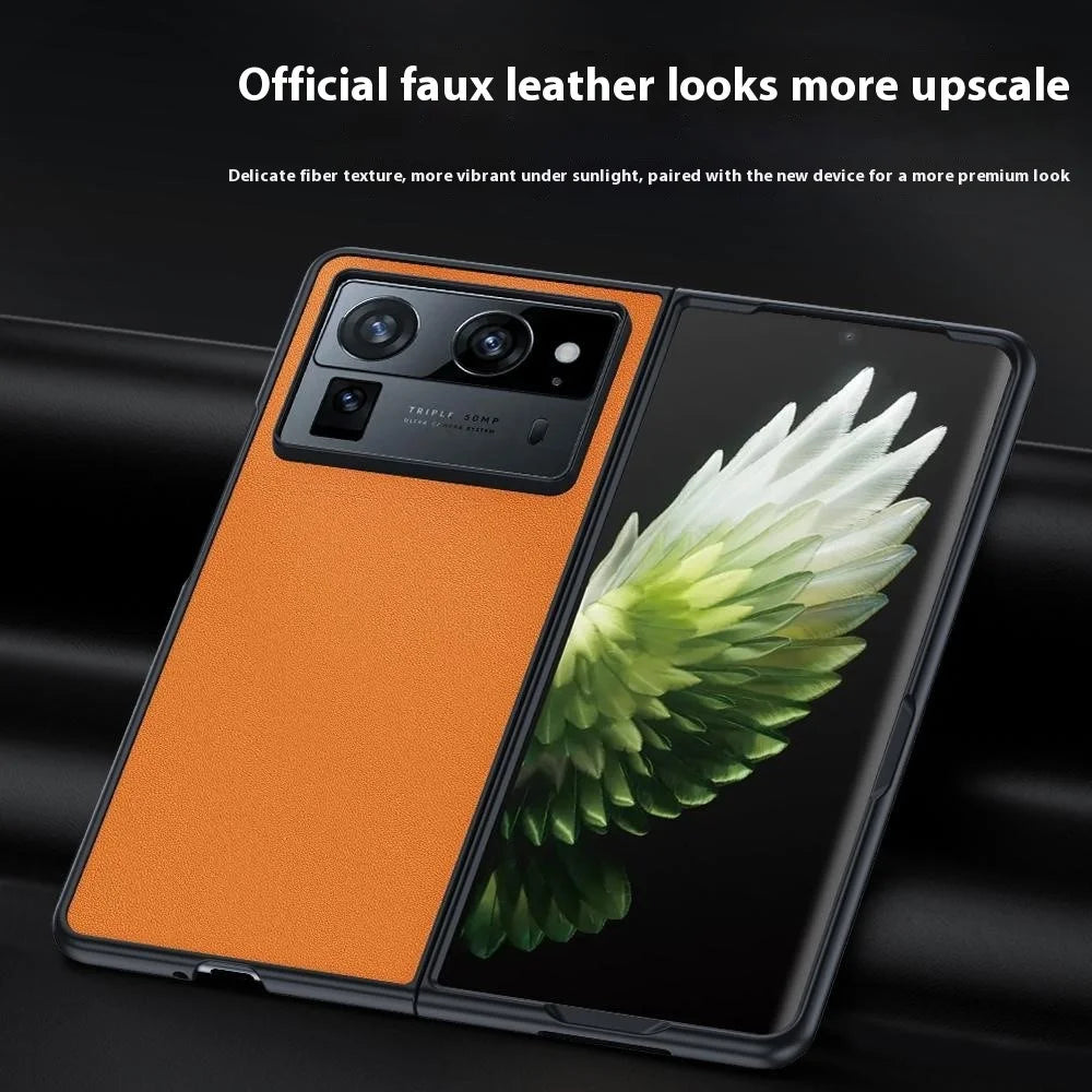 For TECNO Phantom V Fold2 Case PU Leather Coated PC Anti-Drop Folding Phone Cover - Orange - 3