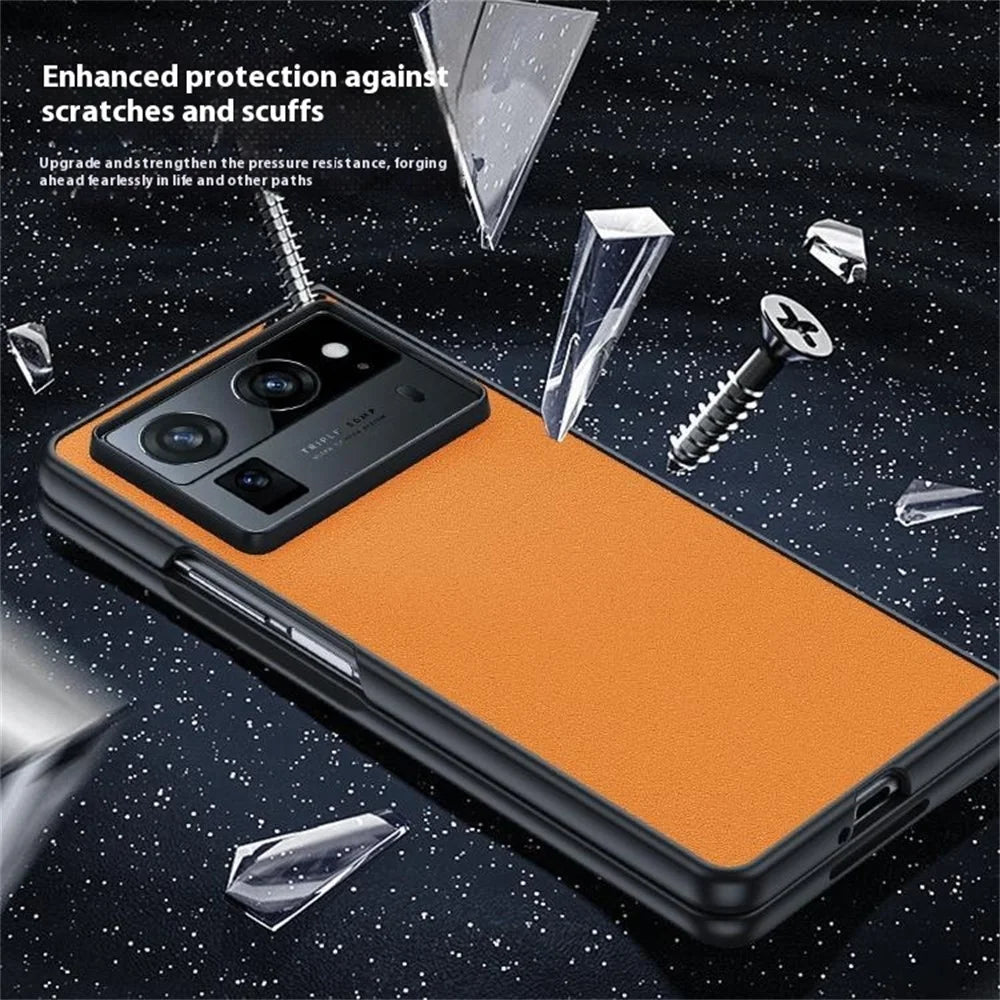 For TECNO Phantom V Fold2 Case PU Leather Coated PC Anti-Drop Folding Phone Cover - Orange - 4