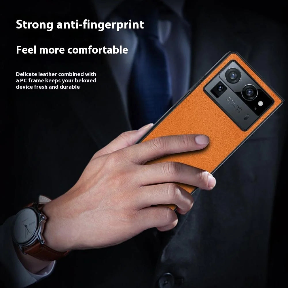 For TECNO Phantom V Fold2 Case PU Leather Coated PC Anti-Drop Folding Phone Cover - Orange - 5