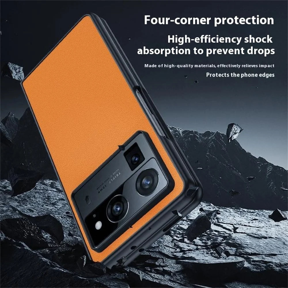 For TECNO Phantom V Fold2 Case PU Leather Coated PC Anti-Drop Folding Phone Cover - Orange - 6