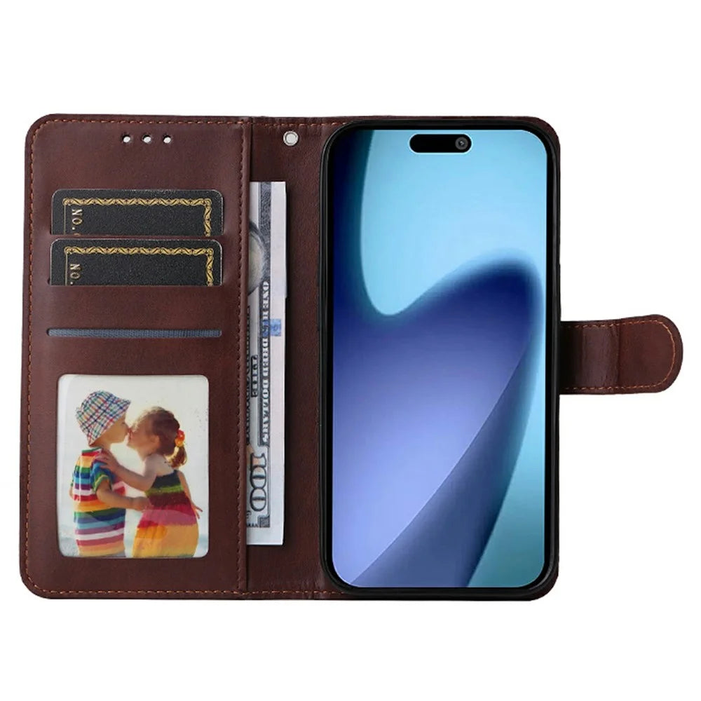 ENKAY HAT PRINCE For iPhone Air Wallet Case Calf Texture Leather Phone Stand Cover with Thick Adhesive Screen Film  /  Strap - Brown - 3