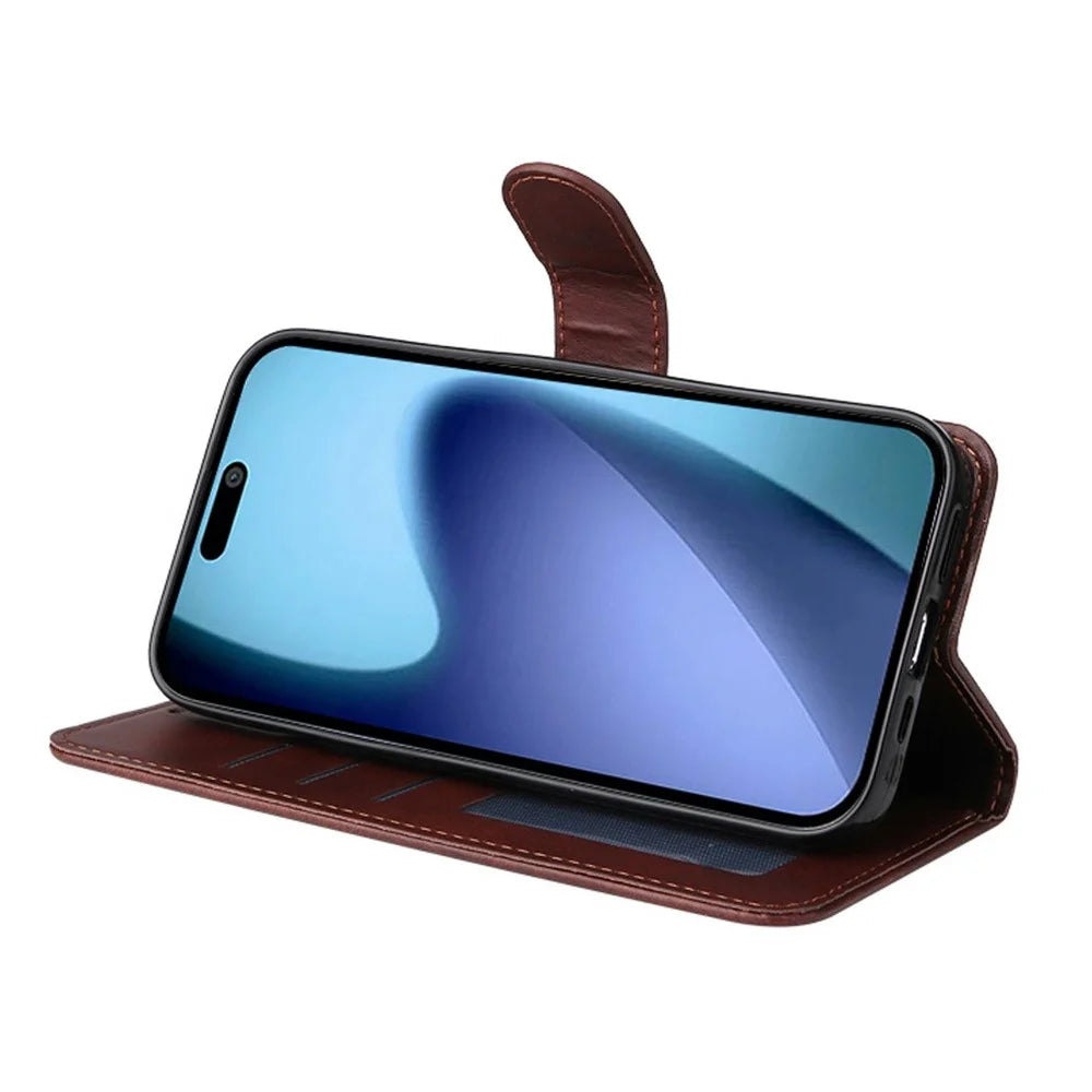 ENKAY HAT PRINCE For iPhone Air Wallet Case Calf Texture Leather Phone Stand Cover with Thick Adhesive Screen Film  /  Strap - Brown - 4