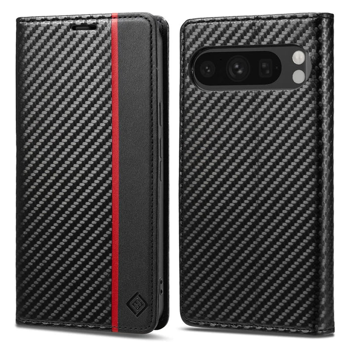 LC.IMEEKE For Google Pixel 10 Pro / 10 / 9 Pro / 9 Wallet Case Carbon Fiber Texture Leather Phone Cover - Vertical Stripe - 1