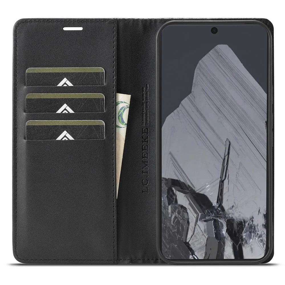 LC.IMEEKE For Google Pixel 10 Pro / 10 / 9 Pro / 9 Wallet Case Carbon Fiber Texture Leather Phone Cover - Vertical Stripe - 2