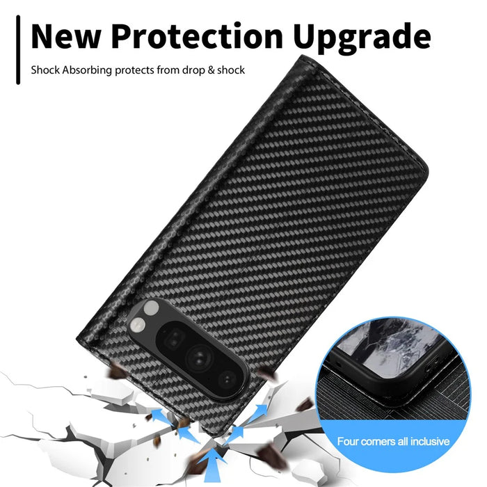 LC.IMEEKE For Google Pixel 10 Pro / 10 / 9 Pro / 9 Wallet Case Carbon Fiber Texture Leather Phone Cover - Vertical Stripe - 7