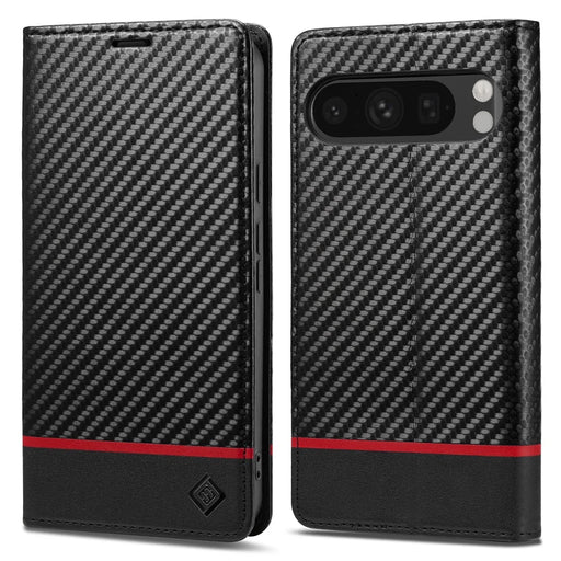 LC.IMEEKE For Google Pixel 10 Pro XL Wallet Case Carbon Fiber Texture Leather Phone Cover - Horizontal Stripe - 1