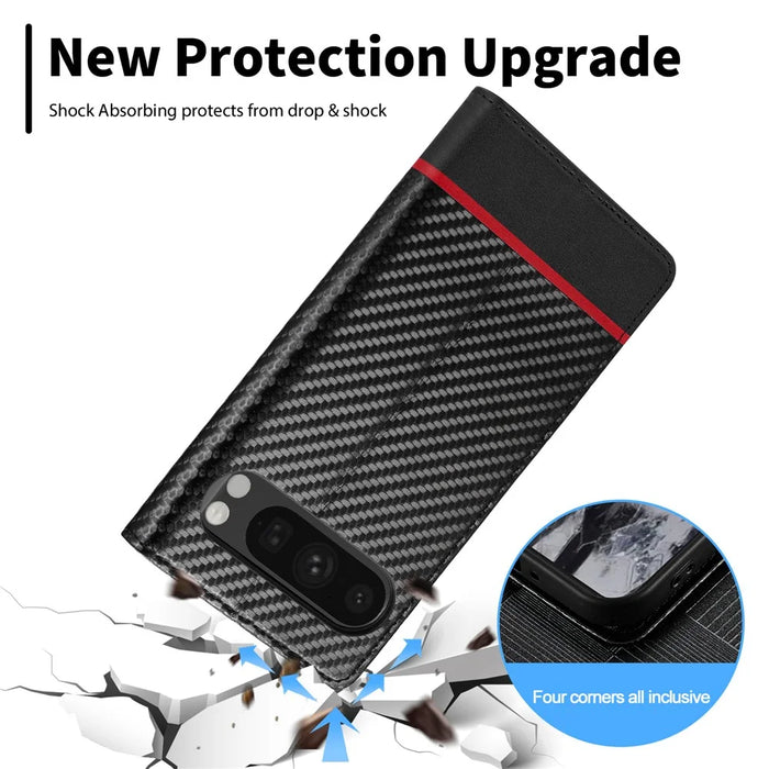 LC.IMEEKE For Google Pixel 10 Pro XL Wallet Case Carbon Fiber Texture Leather Phone Cover - Horizontal Stripe - 4