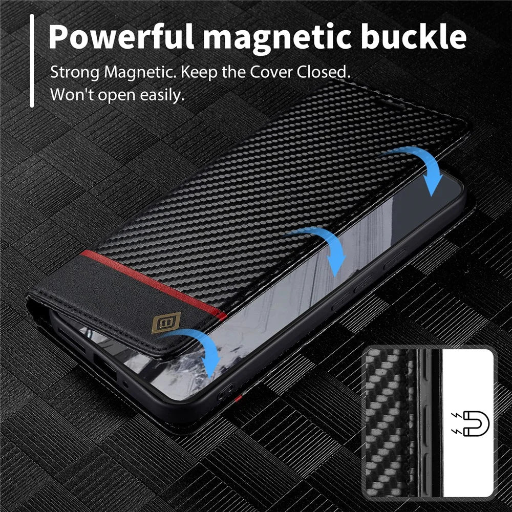 LC.IMEEKE For Google Pixel 10 Pro XL Wallet Case Carbon Fiber Texture Leather Phone Cover - Horizontal Stripe - 6