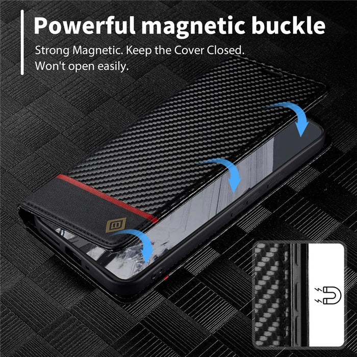 LC.IMEEKE For Google Pixel 10 Pro XL Wallet Case Carbon Fiber Texture Leather Phone Cover - Horizontal Stripe - 6