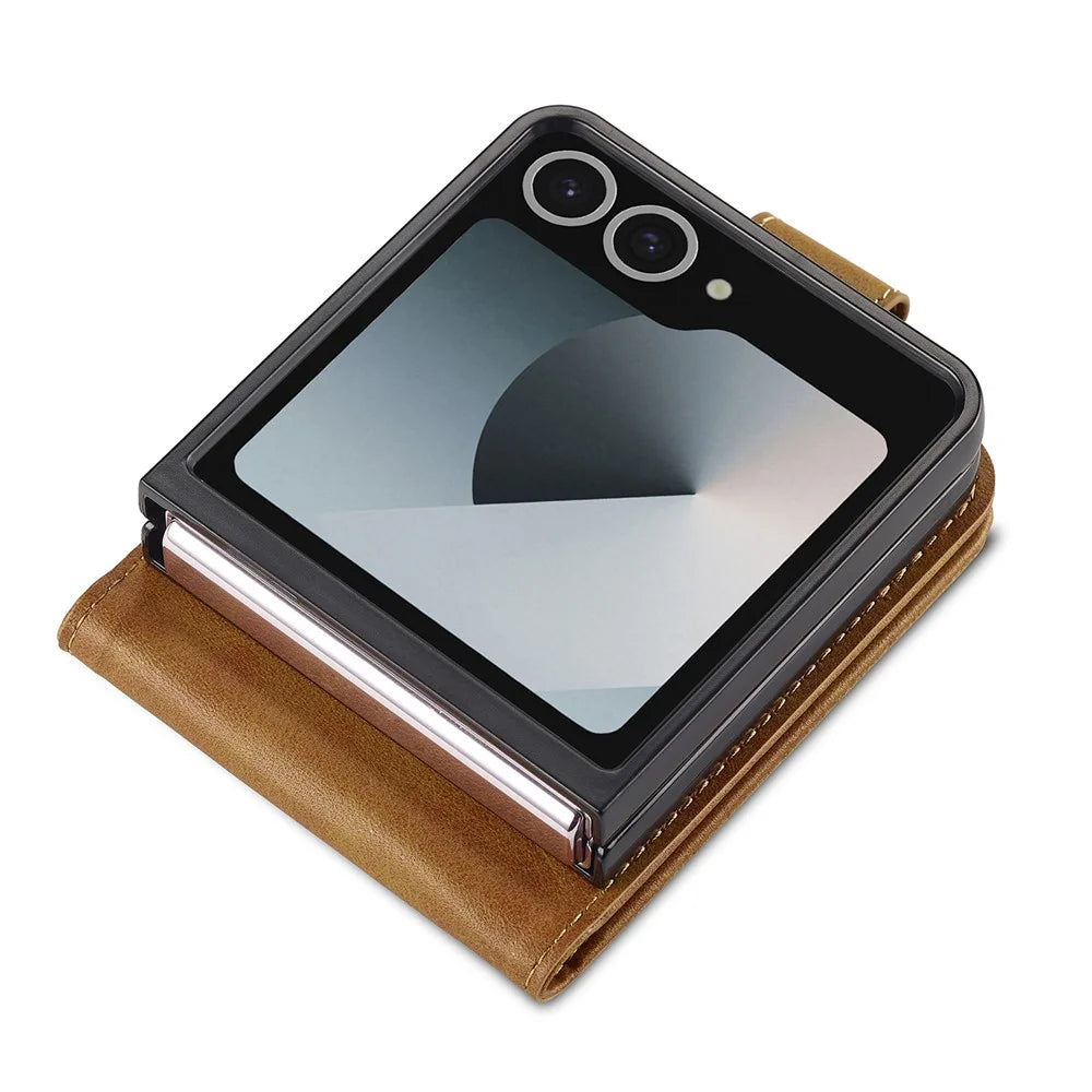 LC.IMEEKE For Samsung Galaxy Z Flip7 5G Case Card Holder Calf Texture PU Leather Folding Phone Cover - Yellow - 2