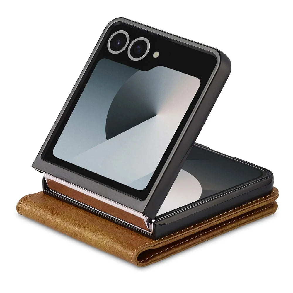 LC.IMEEKE For Samsung Galaxy Z Flip7 5G Case Card Holder Calf Texture PU Leather Folding Phone Cover - Yellow - 3