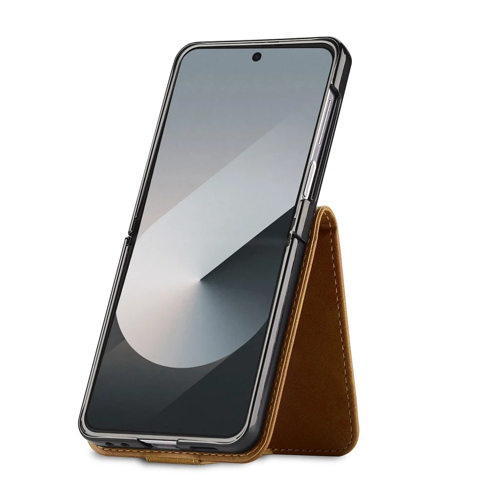 LC.IMEEKE For Samsung Galaxy Z Flip7 5G Case Card Holder Calf Texture PU Leather Folding Phone Cover - Yellow - 4
