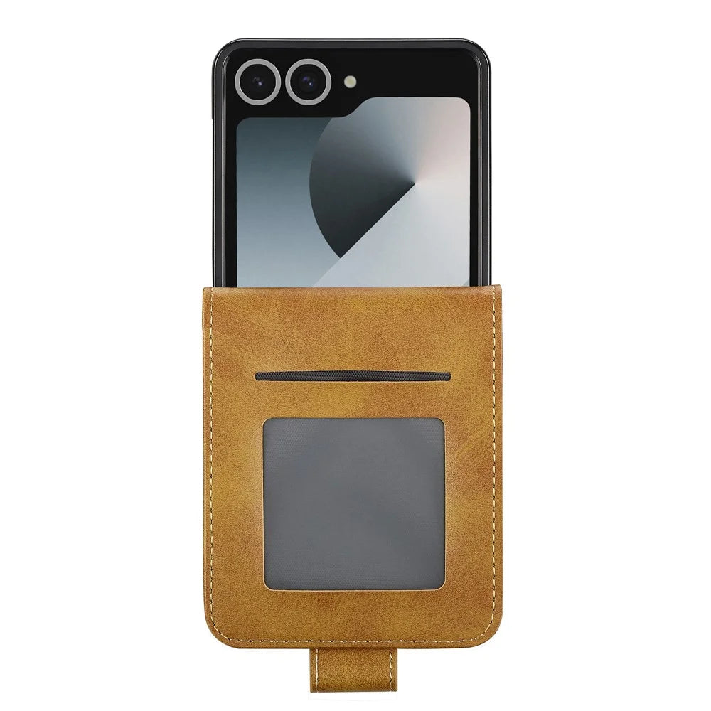 LC.IMEEKE For Samsung Galaxy Z Flip7 5G Case Card Holder Calf Texture PU Leather Folding Phone Cover - Yellow - 7