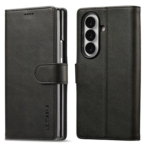LC.IMEEKE For Samsung Galaxy Z Fold7 5G Case Calf Texture PU Leather Stand Wallet Phone Cover - Black - 1