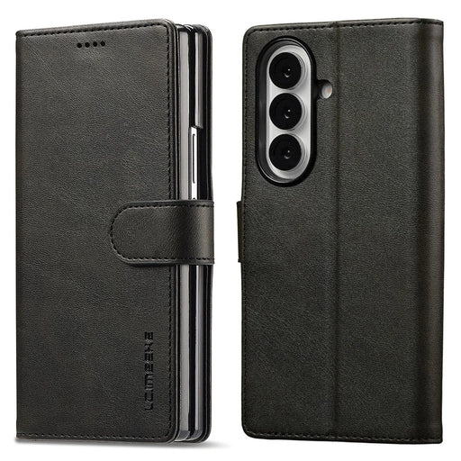 LC.IMEEKE For Samsung Galaxy Z Fold7 5G Case Calf Texture PU Leather Stand Wallet Phone Cover - Black - 1