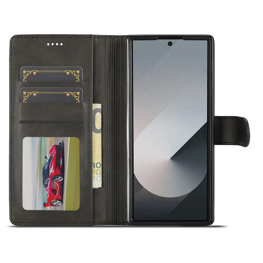 LC.IMEEKE For Samsung Galaxy Z Fold7 5G Case Calf Texture PU Leather Stand Wallet Phone Cover - Black - 2
