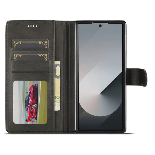 LC.IMEEKE For Samsung Galaxy Z Fold7 5G Case Calf Texture PU Leather Stand Wallet Phone Cover - Black - 2