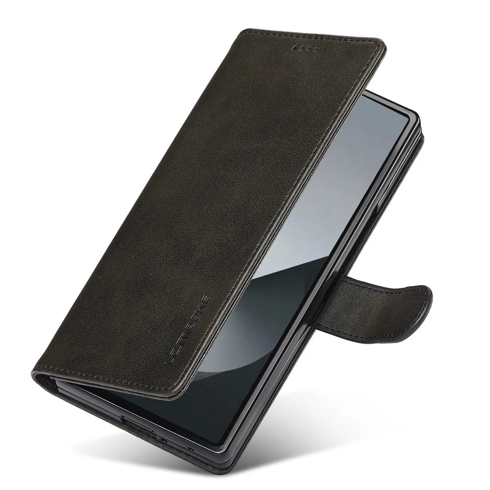 LC.IMEEKE For Samsung Galaxy Z Fold7 5G Case Calf Texture PU Leather Stand Wallet Phone Cover - Black - 4