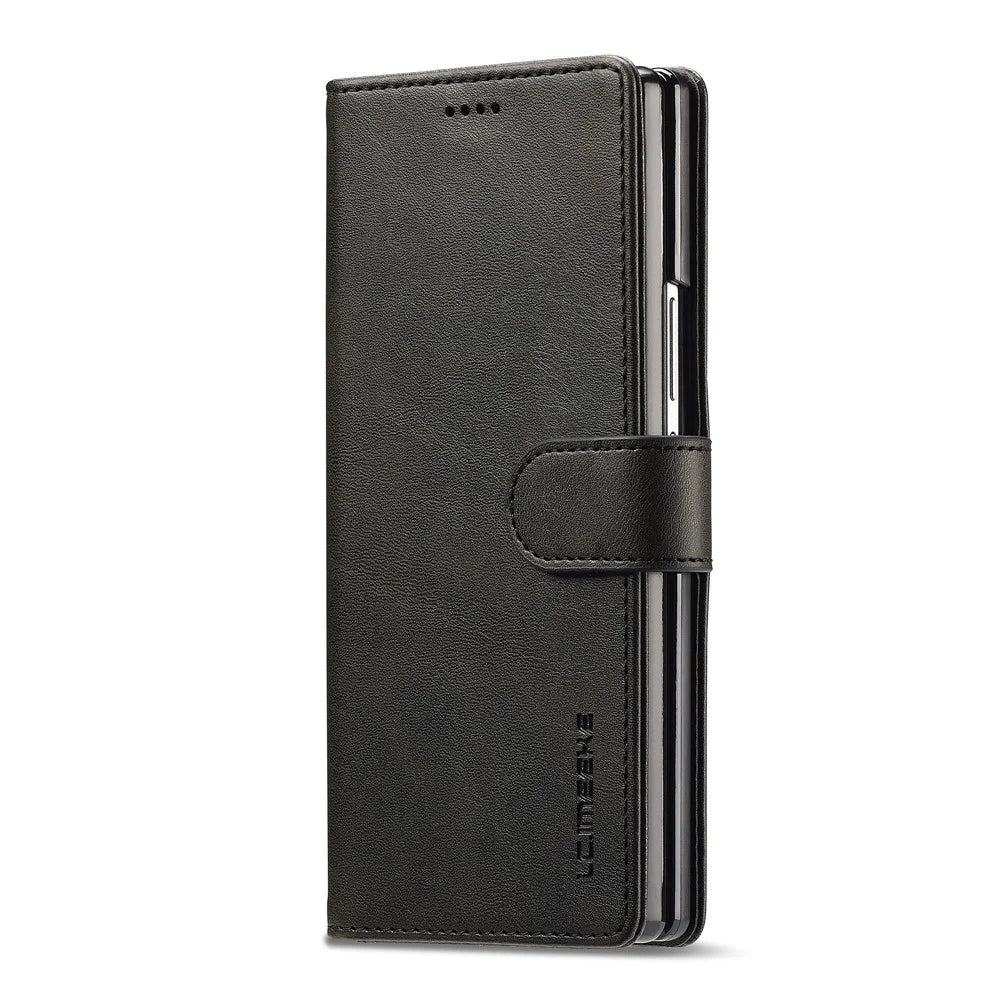 LC.IMEEKE For Samsung Galaxy Z Fold7 5G Case Calf Texture PU Leather Stand Wallet Phone Cover - Black - 5