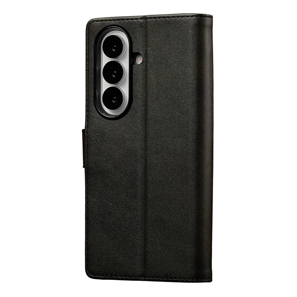 LC.IMEEKE For Samsung Galaxy Z Fold7 5G Case Calf Texture PU Leather Stand Wallet Phone Cover - Black - 6