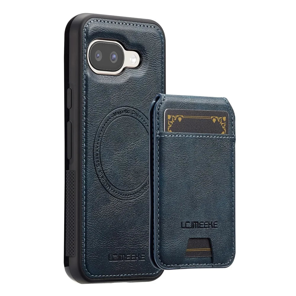 LC.IMEEKE L3 For Google Pixel 9a Magnetic Case Detachable Card Holder Leather TPU Mobile Cover - Blue - 1