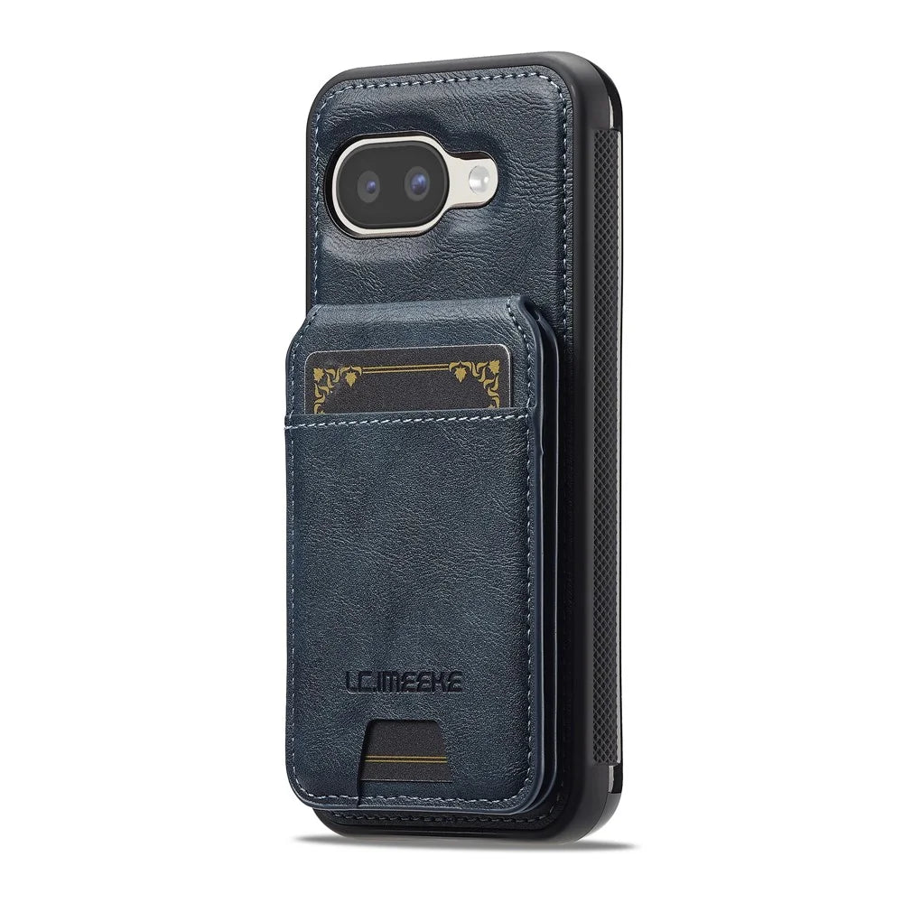 LC.IMEEKE L3 For Google Pixel 9a Magnetic Case Detachable Card Holder Leather TPU Mobile Cover - Blue - 6