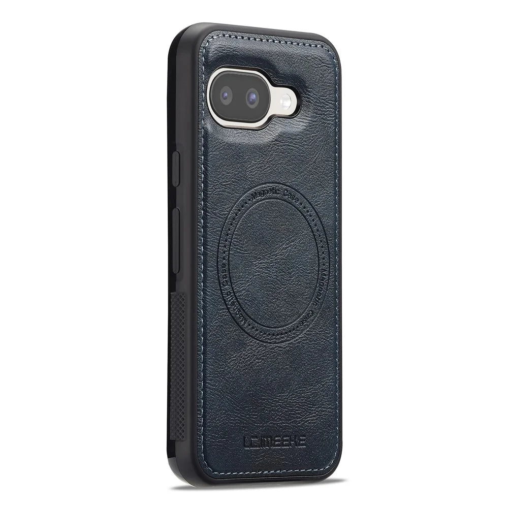 LC.IMEEKE L5 For Google Pixel 9a Magnetic Phone Case Leather Back Cover with Detachable Card Holder - Blue - 4