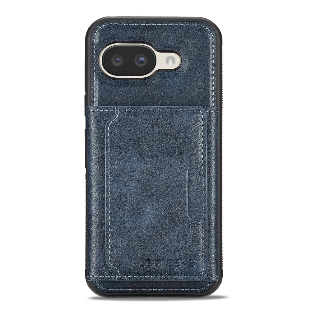 LC.IMEEKE L5 For Google Pixel 9a Magnetic Phone Case Leather Back Cover with Detachable Card Holder - Blue - 5