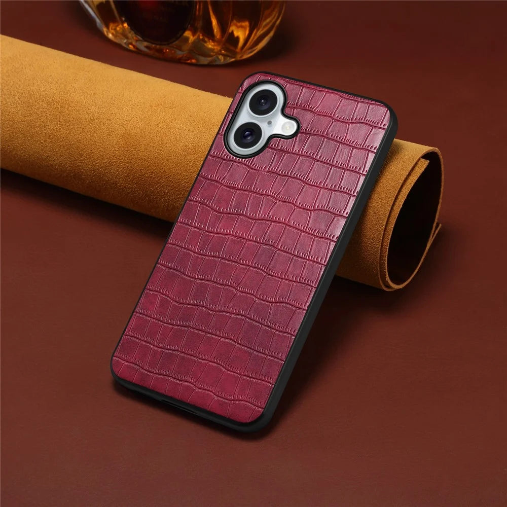 For iPhone 17 Case Crocodile Texture Design Leather Slim Back Cover - Red - 4