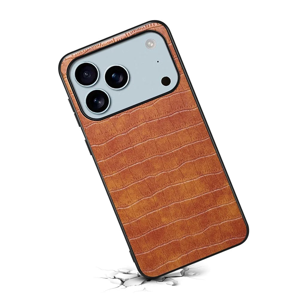 For iPhone 17 Pro Case Crocodile Texture Design Leather Slim Back Cover - Brown - 2