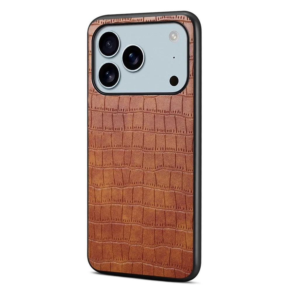 For iPhone 17 Pro Max Case Crocodile Texture Design Leather Slim Back Cover - Brown - 1