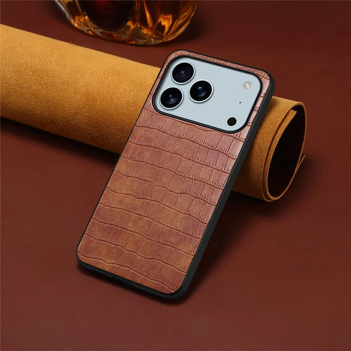 For iPhone 17 Pro Max Case Crocodile Texture Design Leather Slim Back Cover - Brown - 4