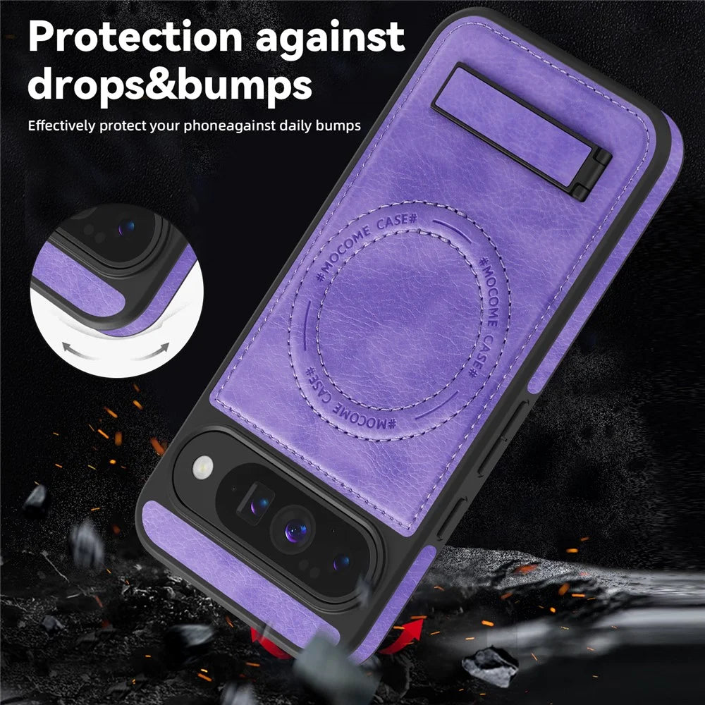 For Google Pixel 10 Pro  /  Pixel 10 Magnetic Case with Folded Kickstand PC Silicone Leather Phone Back Cover - Light Purple - 5