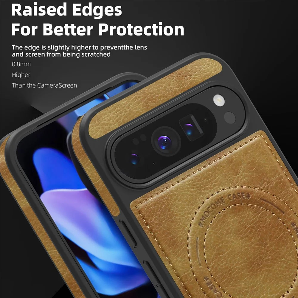 For Google Pixel 10 Pro XL Magnetic Case with Folded Kickstand PC Silicone Leather Phone Back Cover - Brown - 6