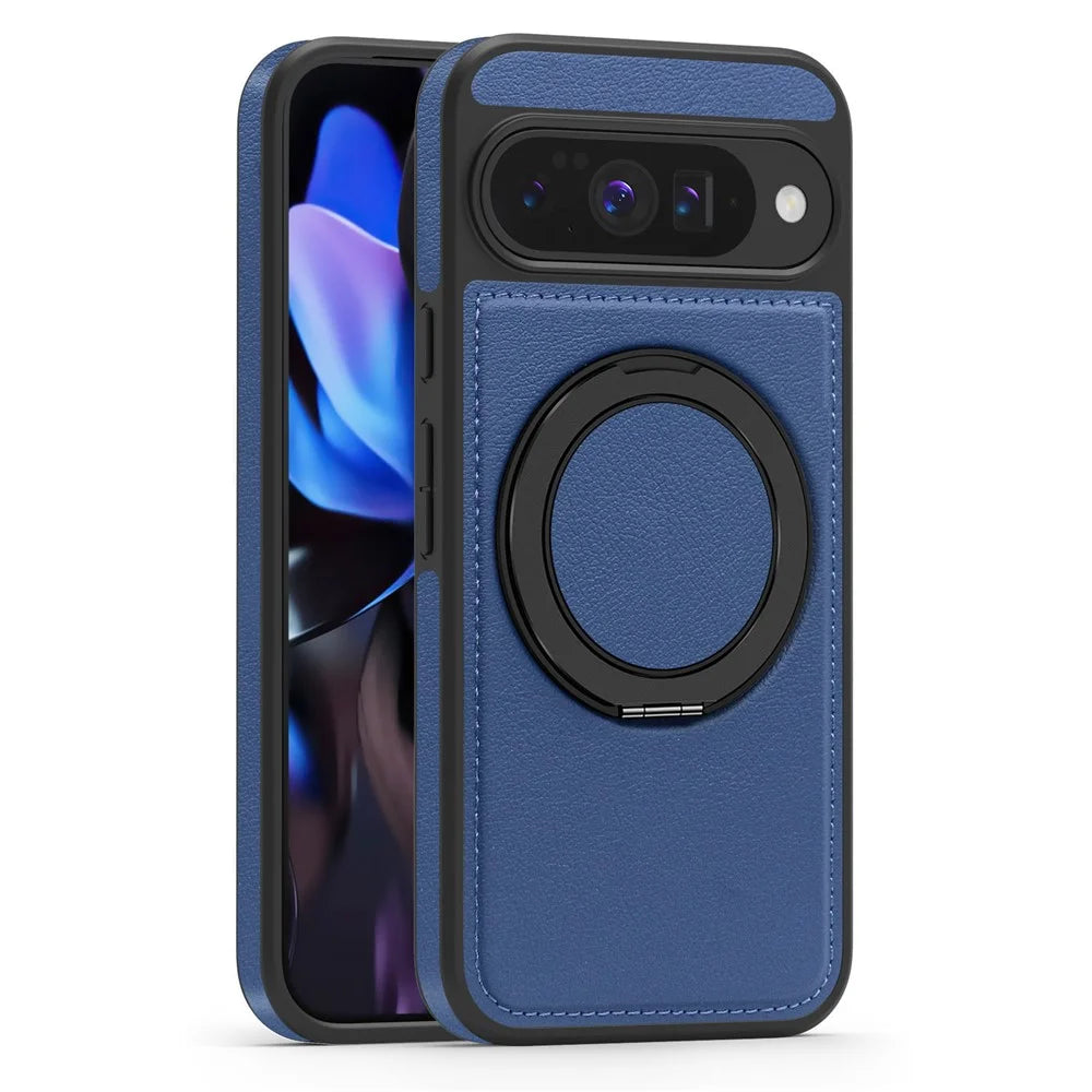 For Google Pixel 10 Pro  /  Pixel 10 Case with Ring Kickstand Magnetic Case PU Leather Back Cover - Sapphire - 2