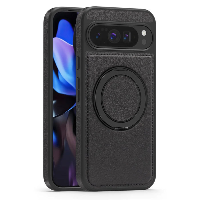 For Google Pixel 10 Pro XL Case with Ring Kickstand Magnetic Case PU Leather Back Cover - Blue - 2