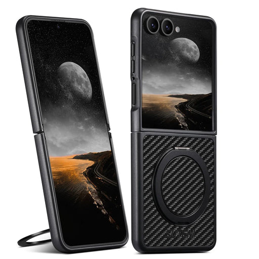 SUTENI G3 For Samsung Galaxy Z Flip7 5G Magnetic Case Rotating Kickstand Carbon Fiber Texture Leather Phone Back Cover - 1