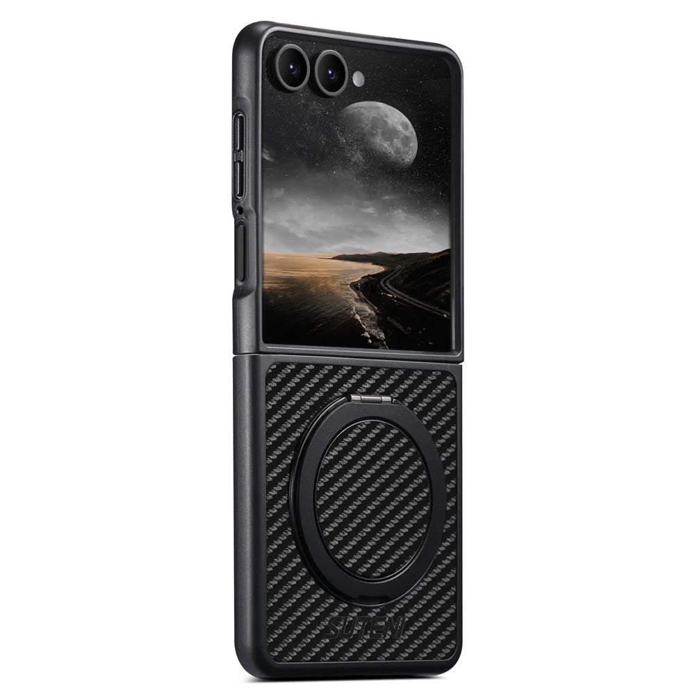SUTENI G3 For Samsung Galaxy Z Flip7 5G Magnetic Case Rotating Kickstand Carbon Fiber Texture Leather Phone Back Cover - 3