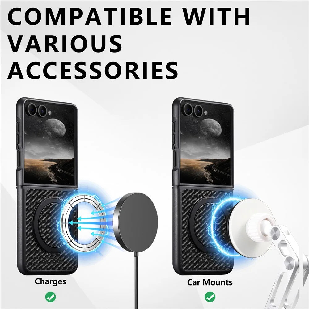 SUTENI G3 For Samsung Galaxy Z Flip7 5G Magnetic Case Rotating Kickstand Carbon Fiber Texture Leather Phone Back Cover - 7