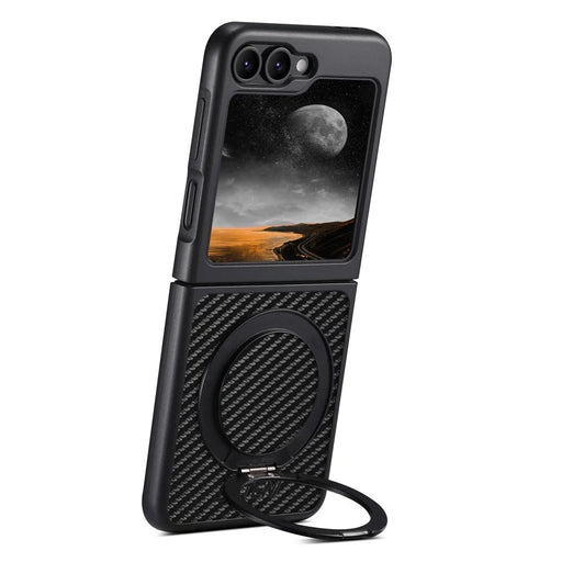 SUTENI G3 For Samsung Galaxy Z Flip5 5G Magnetic Case Rotating Kickstand Carbon Fiber Texture Leather Phone Back Cover - 2