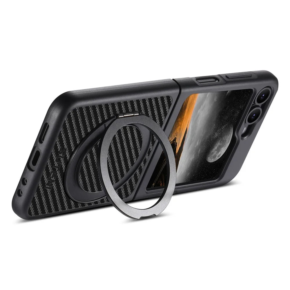 SUTENI G3 For Samsung Galaxy Z Flip5 5G Magnetic Case Rotating Kickstand Carbon Fiber Texture Leather Phone Back Cover - 4