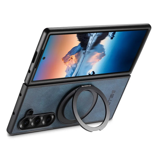 SUTENI G3 For Samsung Galaxy Z Fold5 5G Magnetic Case Waxy Texture Rotating Kickstand Leather Phone Back Cover - Blue - 2