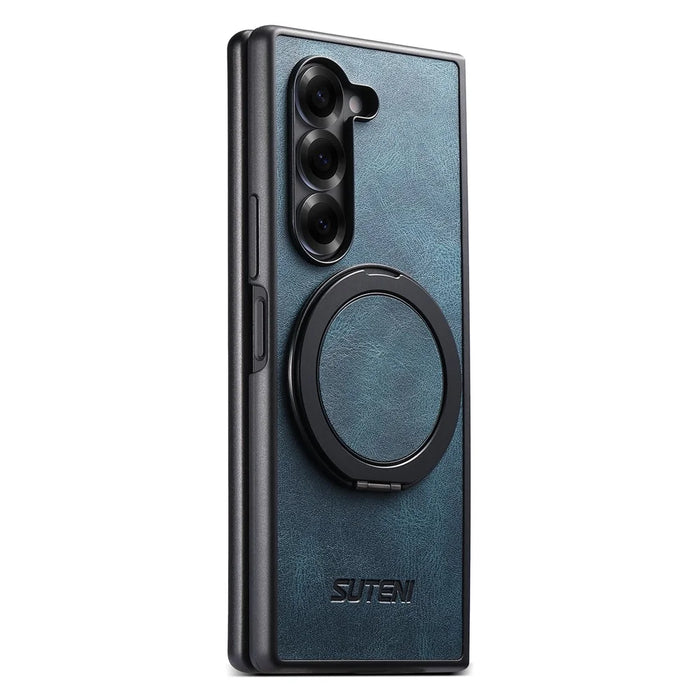 SUTENI G3 For Samsung Galaxy Z Fold5 5G Magnetic Case Waxy Texture Rotating Kickstand Leather Phone Back Cover - Blue - 6