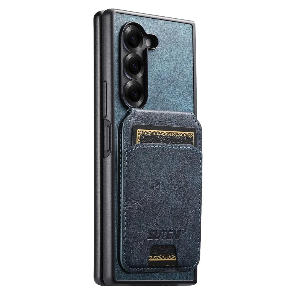 SUTENI G3 For Samsung Galaxy Z Fold5 5G Magnetic Case Waxy Texture Rotating Kickstand Leather Phone Back Cover - Blue - 7