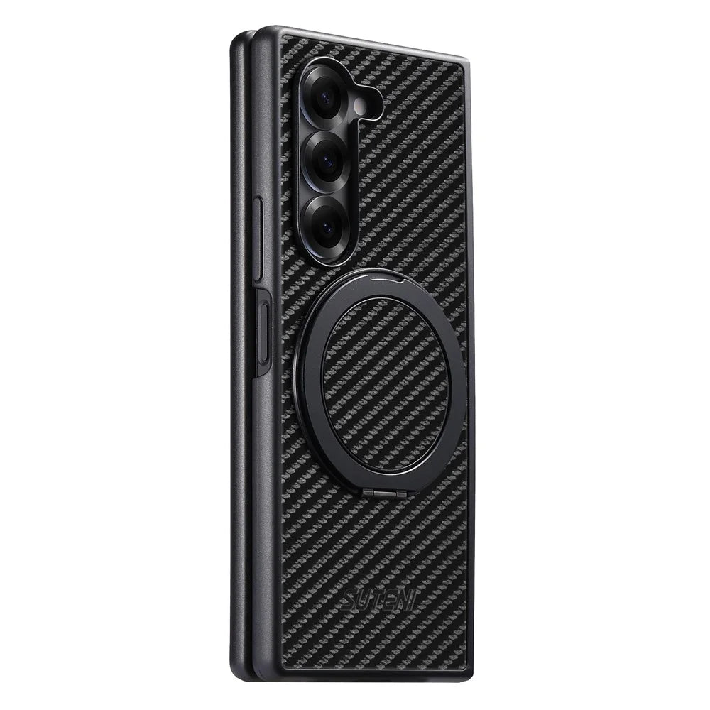 SUTENI G3 For Samsung Galaxy Z Fold7 5G Magnetic Case Rotating Kickstand Carbon Fiber Texture Leather Phone Back Cover - 7