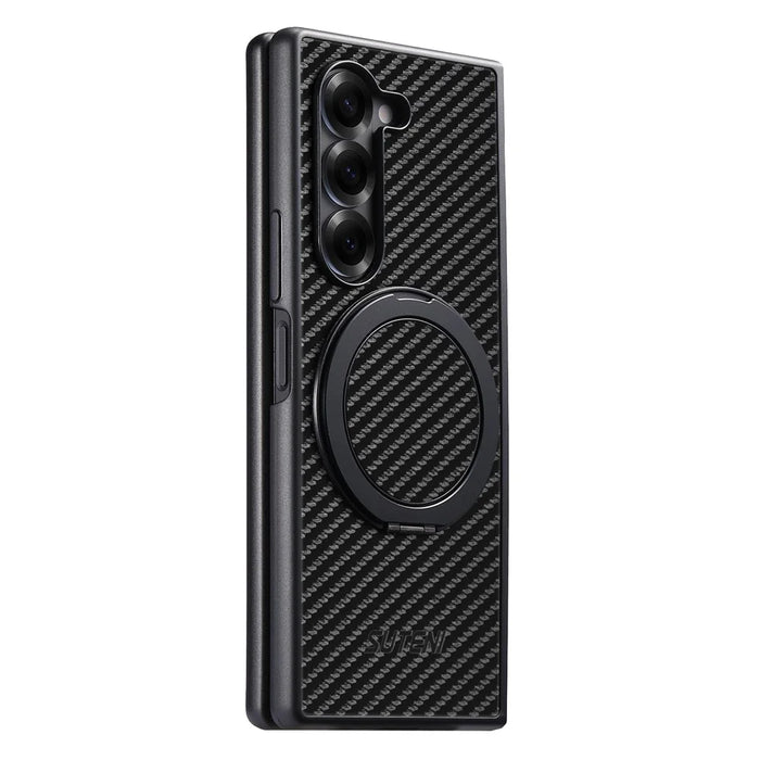 SUTENI G3 For Samsung Galaxy Z Fold7 5G Magnetic Case Rotating Kickstand Carbon Fiber Texture Leather Phone Back Cover - 7